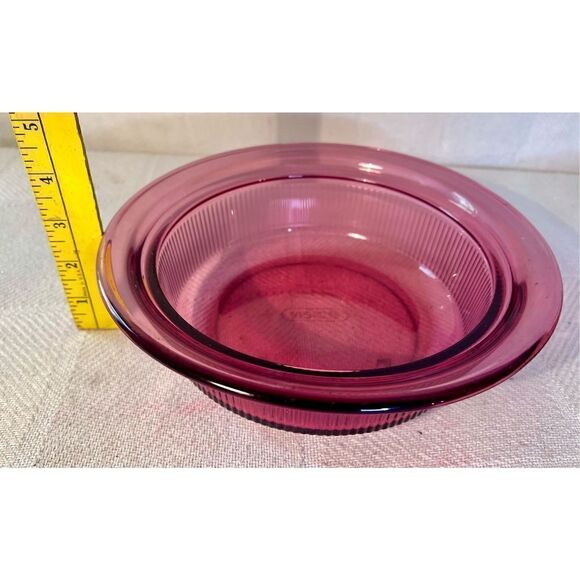 2 Vintage PYREX Cranberry VISIONS Ribbed Casserole Dish 1Qt (V31B) & 24 Oz(V30B) - Picture 12 of 16